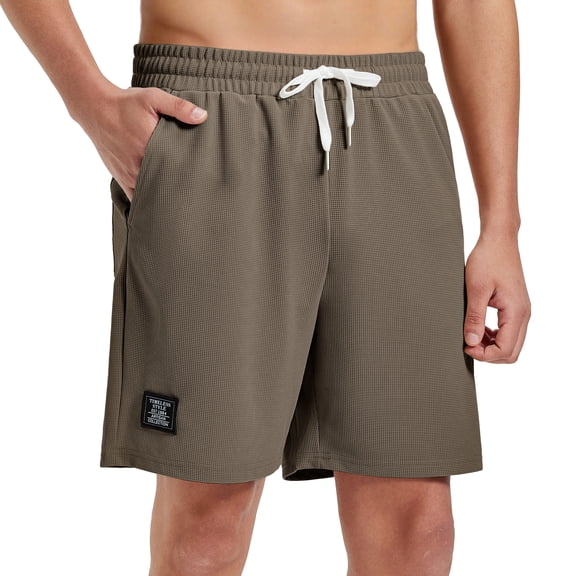 FEDTOSING Mens Waffle Shorts Summer Casual 7" Drawstring Elastic Waist Short with Pockets Beach Vocation