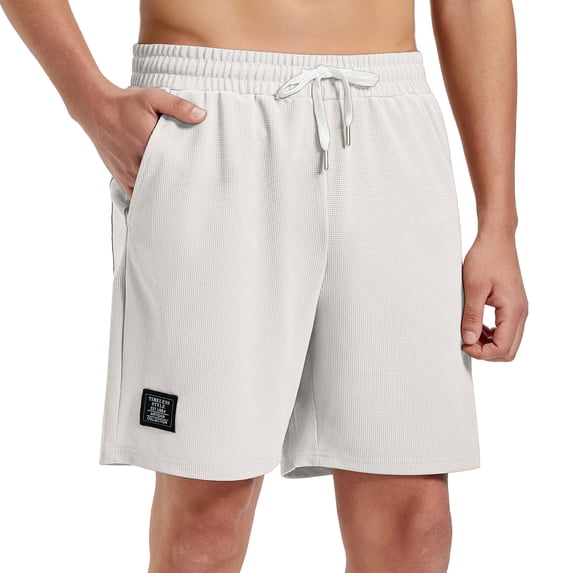 FEDTOSING Mens Waffle Shorts Summer Casual 7" Drawstring Elastic Waist Short with Pockets Beach Vocation