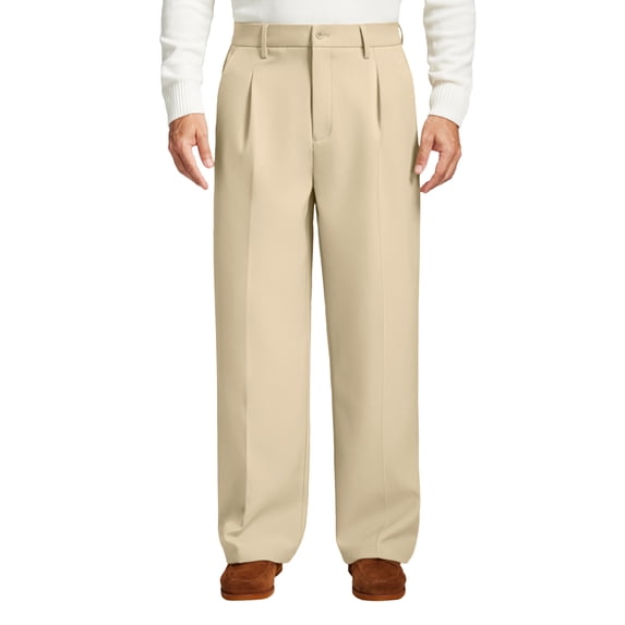 FEDTOSING Mens Wide Leg Fleece Lined Dress Pants Old Money Baggy Elastic Waist Relaxed Trousers