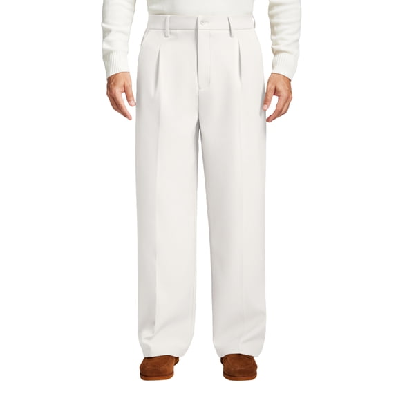 FEDTOSING Mens Wide Leg Fleece Lined Dress Pants Old Money Baggy Elastic Waist Relaxed Trousers
