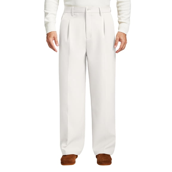 FEDTOSING Mens Wide Leg Fleece Lined Dress Pants Old Money Baggy Elastic Waist Relaxed Trousers