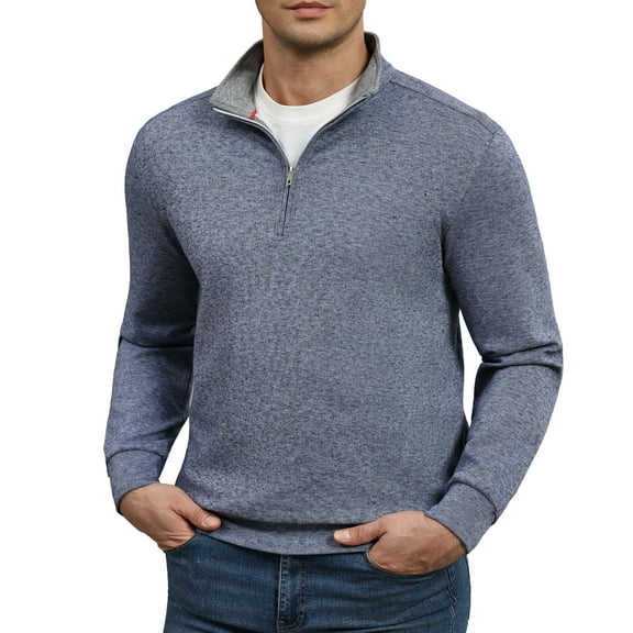 FEDTOSING Quarter Zip Pullover Sweater Men Vintage Fall V Neck Long Sleeve Polo Fleece Jacket