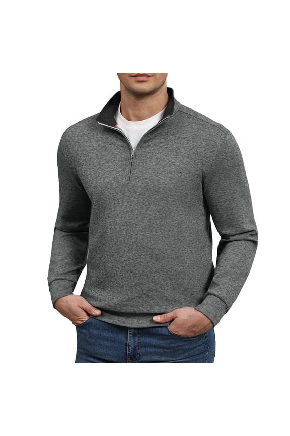 Quarter Zip Pullover Sweater Men Vintage Fall V Neck Long Sleeve Polo Fleece Jacket