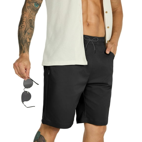FEDTOSING Mens Casual Shorts Stretch Drawstring Summer Beach Shorts with Pockets, 9 inch Inseam, Sizes 30-38