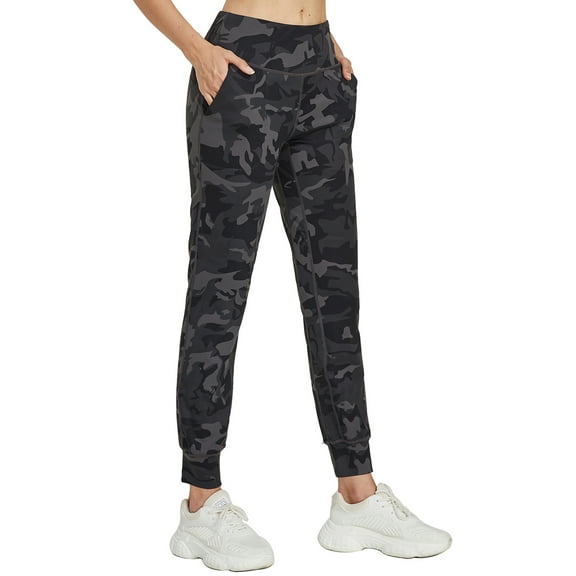 FEDTOSING Small Size Women's Jogging Pants High Waist Fitness Yoga Tapered Sweatpants Black Camo XS-S
