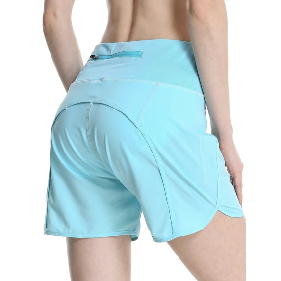 FEDTOSING Women Athletic Shorts Elastic Running Shorts Quick Dry Gym Blue Workout Shorts Liner 4",up to Size 2XL