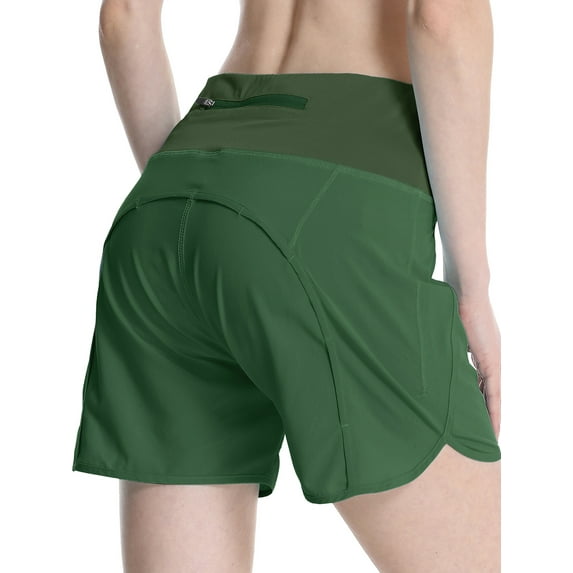 FEDTOSING Women Athletic Shorts Elastic Running Shorts Quick Dry Gym Green Workout Shorts Liner 4",up to Size 2XL