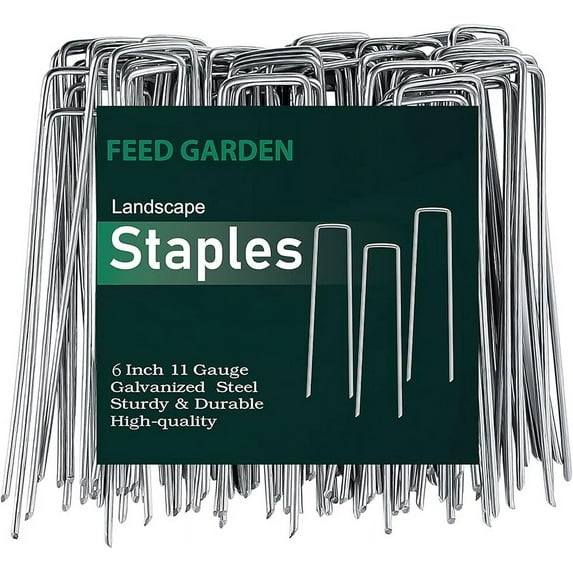 FEED GARDEN 6 Inch 200 Pack Galvanized Landscape Staples 11 Gauge Anti-Rust Garden Stakes Landscaping Fabric SOD Pins Yard Stakes for Christmas Decoration Weed Barrier Fabric