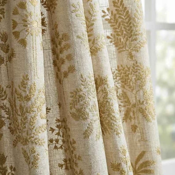 FEEDBACK HOMES Abstract Line Linen Curtain, Beige Neutral Drapes with Rust Contour Design, Custom Made Modern Window Curtain