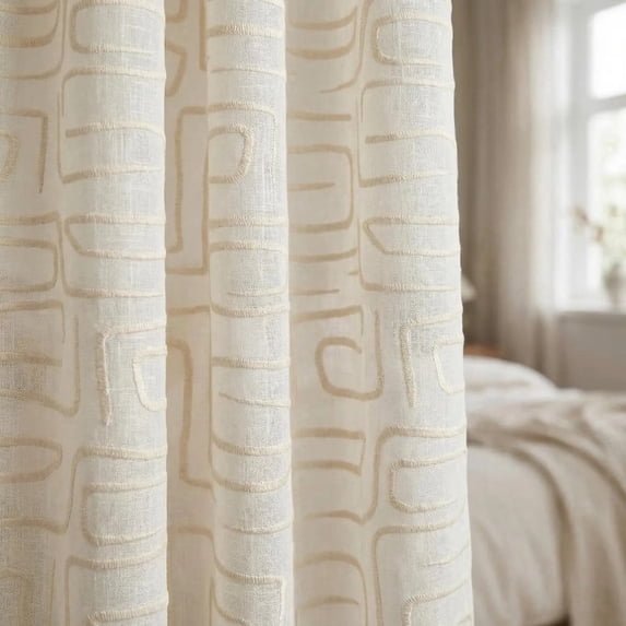 FEEDBACK HOMES Beige Geometric Sheer Curtain Panel – Cotton Blend Light ...