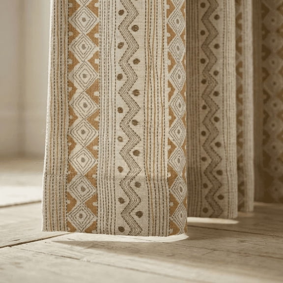 FEEDBACK HOMES Boho Geometric Curtains | Neutral Tribal Pattern Drapes | Beige Terracotta Window Panels | Farmhouse Living Room Curtains | Custom Size