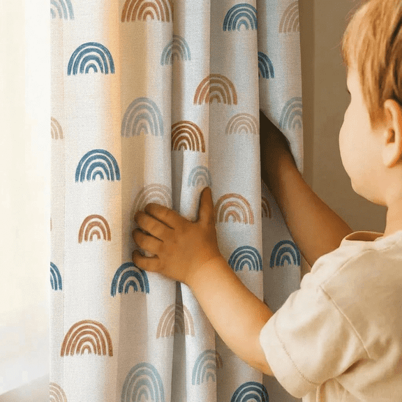 FEEDBACK HOMES Rainbow Nursery Curtains | Kids Room Linen Look Drapes | 50 or 100 Inch Wide | Light Filtering or Blackout | Custom Length