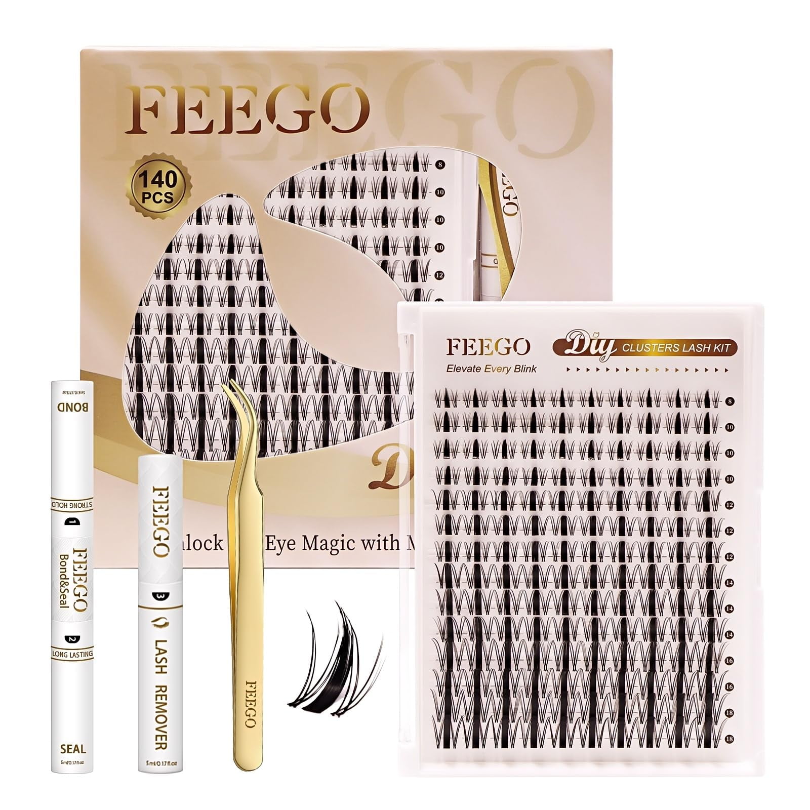 FEEGO Lashes Magic Girl Kit With Invisible Band DIY 140 Pcs 8-18 mm ...