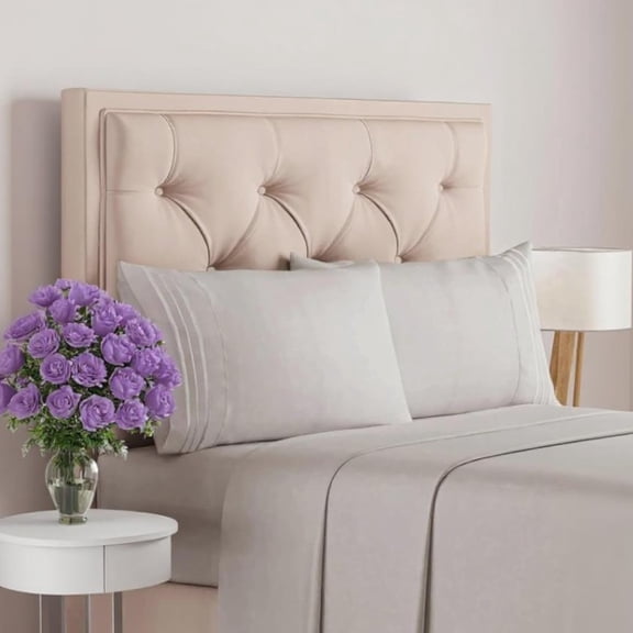 FEEKO Signature Queen Size 4 Piece Microfiber Sheet Set – 3 Line Embroidery 100GSM Ultra Soft Bedding, Wrinkle-Resistant, Deep Pocket, Oeko-Tex Certified (Light Grey)