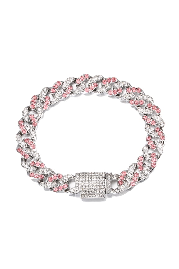 Female Pink Zircon Cuban Chain Bracelet for Men Women Hip Hop Jewelry 11MM 8"