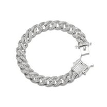 FEEL STYLE Male 11MM Zircon Streamer Cuban Chain Bracelet for Men Women 7"