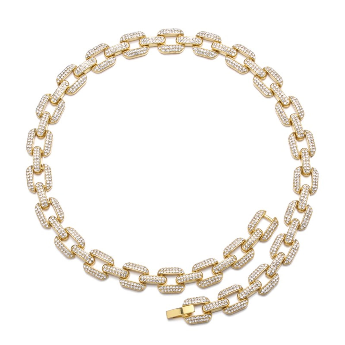 FEEL STYLE Male 12MM Zircon Gold Plated Rolo Chain Hip Hop Necklace for ...