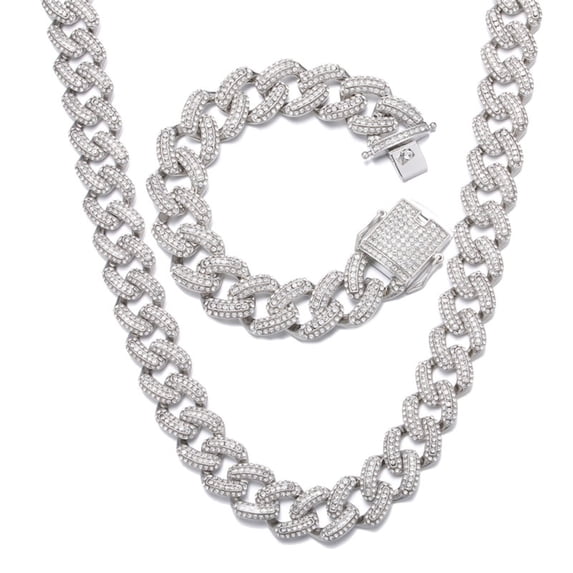 FEEL STYLE Men's Jewelry: 19MM Zircon Fat Cuban Chain Necklace and ...