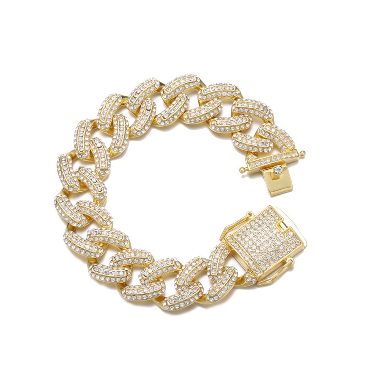 FEEL STYLE Male 19MM Zircon Gold Plated Fat Cuban Chain Bracelet FEEL STYLE Male 19MM Zircon Gold Plated Fat Cuban Chain Bracelet