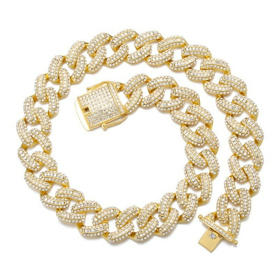 FEEL STYLE Male 19MM Zircon Gold Plated Fat Cuban Chain Necklace for Men Teen 18"