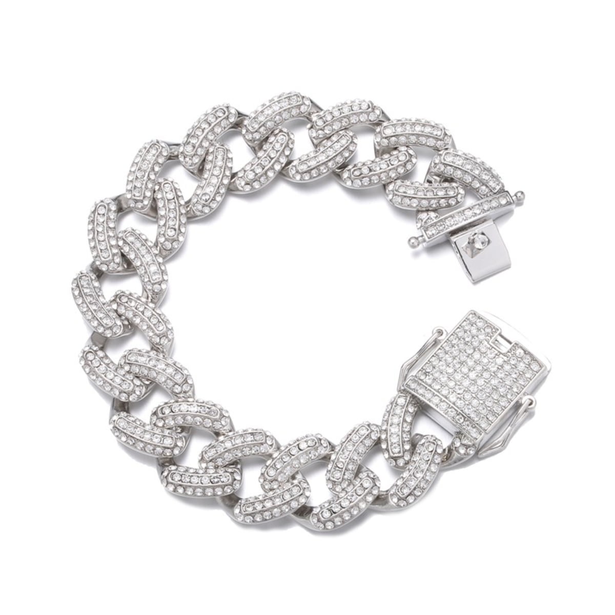 FEEL STYLE Male 19MM Zircon Gold Plated Fat Cuban Chain Bracelet
