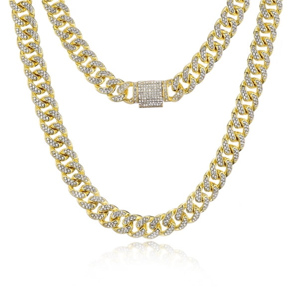 FEEL STYLE Male 5A Zircon Gold Plated Cuban Chain Necklace for Men Women 13MM 18"