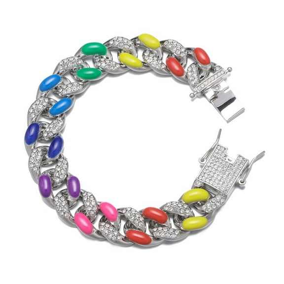 FEEL STYLE Male Color Drip Oil Zircon Cuban Chain Bracelet for Men Women 16MM 7"