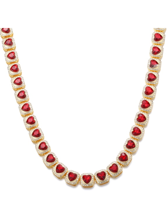 Male Heart-shape Cubic Zircon Tennis Chain Necklace for Men Women 13MM 24"