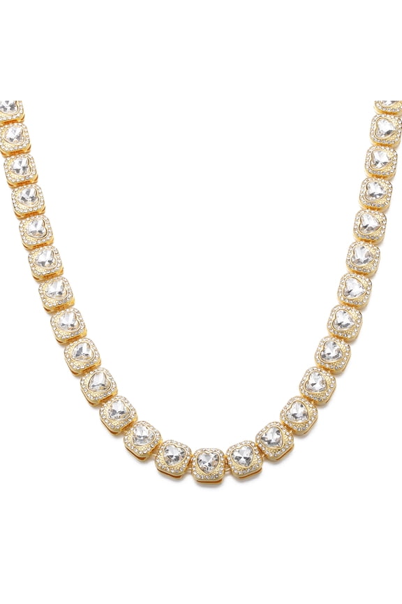 Male Heart-shape Cubic Zircon Tennis Chain Necklace for Men Women 13MM 24"