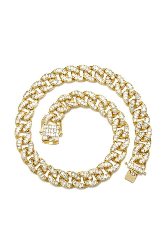 Male Lump Zircon Gold Plated Cuban Chain Necklace for Men Teen 15MM 18"