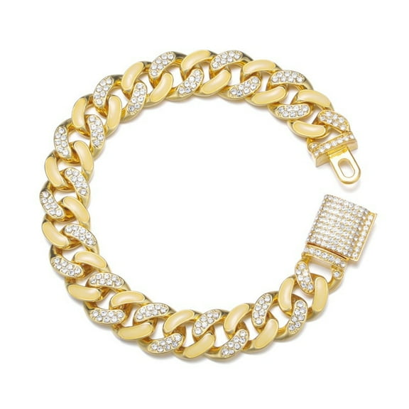 FEEL STYLE Male Zircon Fluorescence Cuban Chain Bracelet for Men Women 12MM 8"