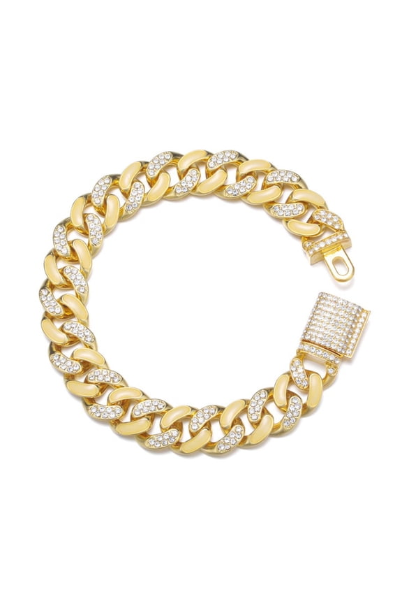 Male Zircon Fluorescence Cuban Chain Bracelet for Men Women 12MM 8"