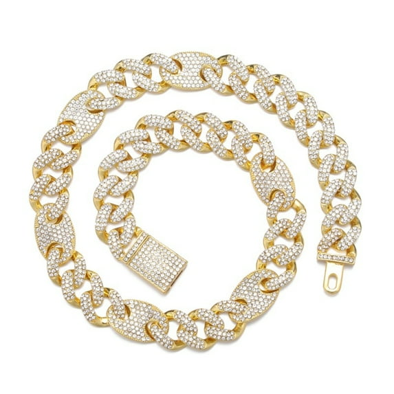 FEEL STYLE Male Zircon Gold Plated Figaro Chain Necklace for Men Teen 15MM 20"
