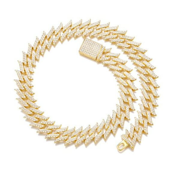 FEEL STYLE Male Zircon Gold Plated Spike Cuban Chain Necklace for Men Teen 18MM 18"