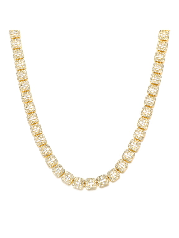 Male Zircon Gold Plated Square Tennis Chain Necklace for Men Women 11MM 20"