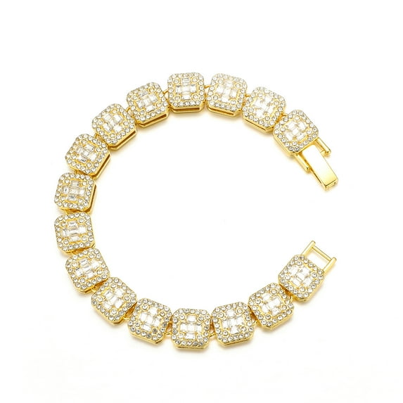 FEEL STYLE Male Zircon Gold Plated Square Tennis Chain Necklace for Men Women 11MM 8"