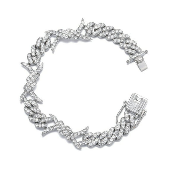 FEEL STYLE Male Zircon Rock Thorns Cuban Chain Bracelet for Men Women 15MM 7"