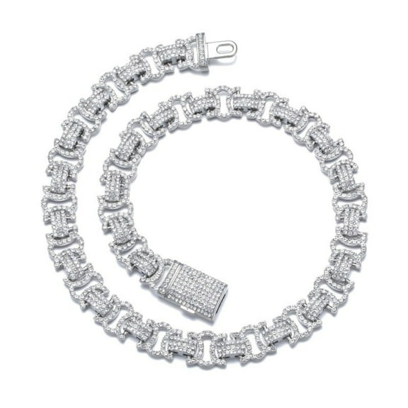 FEEL STYLE Male Zircon Silver Plated Byzantium Link Chain Necklace for Men Women 12MM 24"