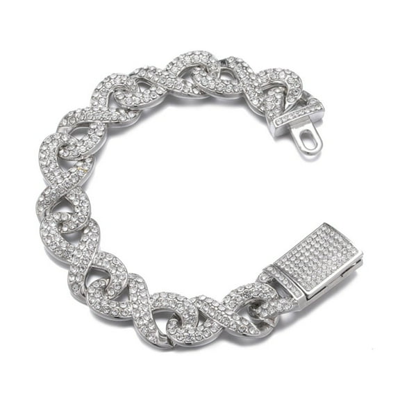 FEEL STYLE Male Zircon Silver Plated Ouroboros Cuban Chain Bracelet for Men Women 15MM 7"