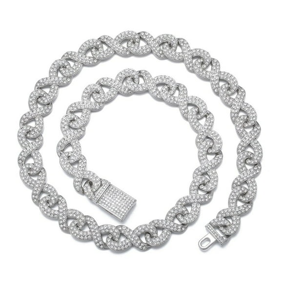 FEEL STYLE Male Zircon Silver Plated Ouroboros Cuban Chain Necklace for Men Women 15MM 18"
