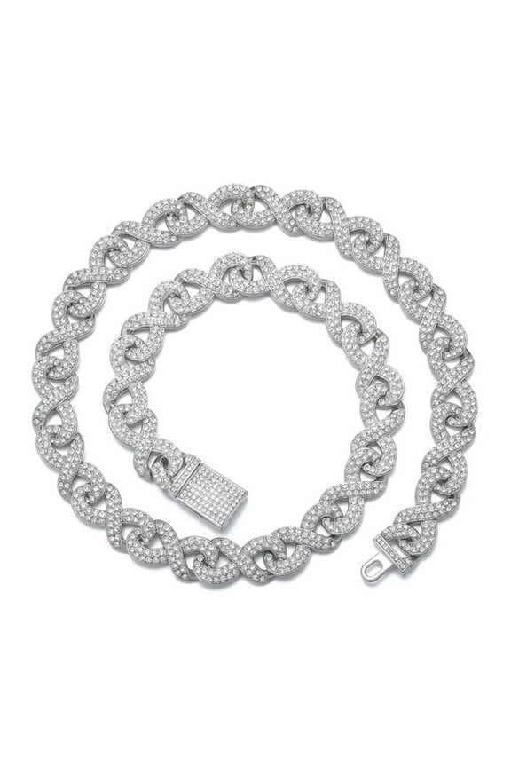 Male Zircon Silver Plated Ouroboros Cuban Chain Necklace for Men Women 15MM 20"