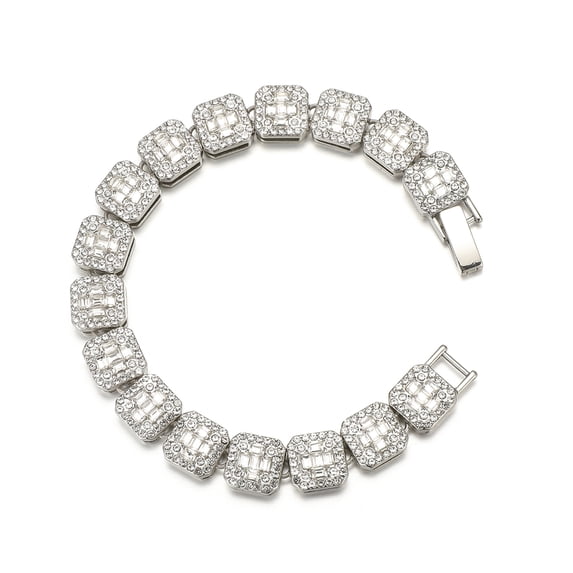 FEEL STYLE Male Zircon Silver Plated Square Tennis Chain Necklace for Men Women 11MM 8"