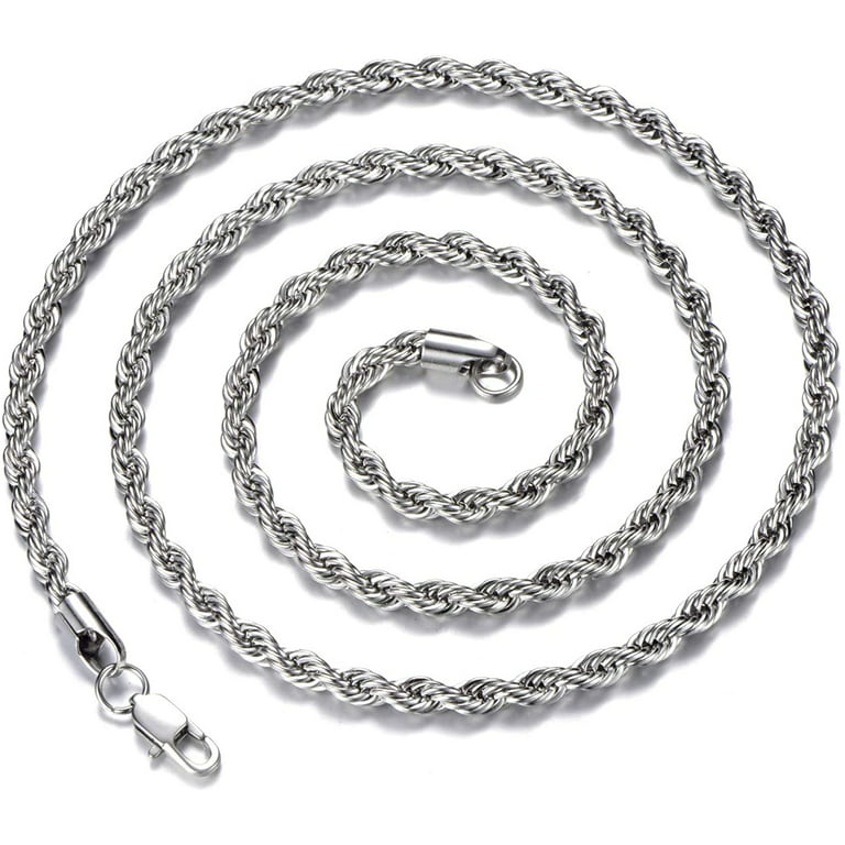 FEEL STYLE Men Necklace Stainless Steel Chain 925 Silver Rope