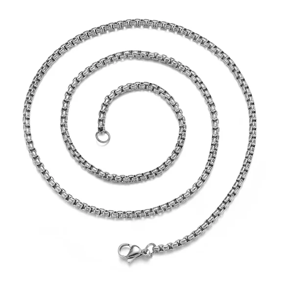 FEEL STYLE 3mm Unisex Silver-Plated Stainless Steel Square Rolo Chain Necklace for Men Women Jewelry 20"