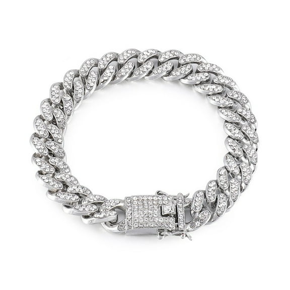FEEL STYLE Unisex Zircon Cuban Chain Bracelet for Men Women Hip Hop Jewelry 13MM 7"