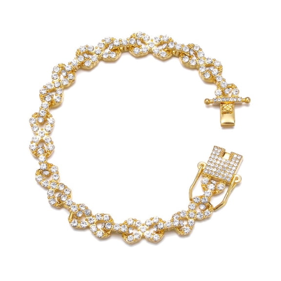 FEEL STYLE Unisex Zircon Gold Plated Rolo Chain Bracelet for Men Women 9MM 7"