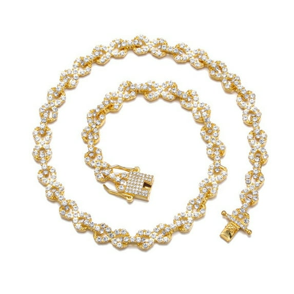 FEEL STYLE Unisex Zircon Gold Plated Rolo Chain Necklace for Men Women 9MM 24"