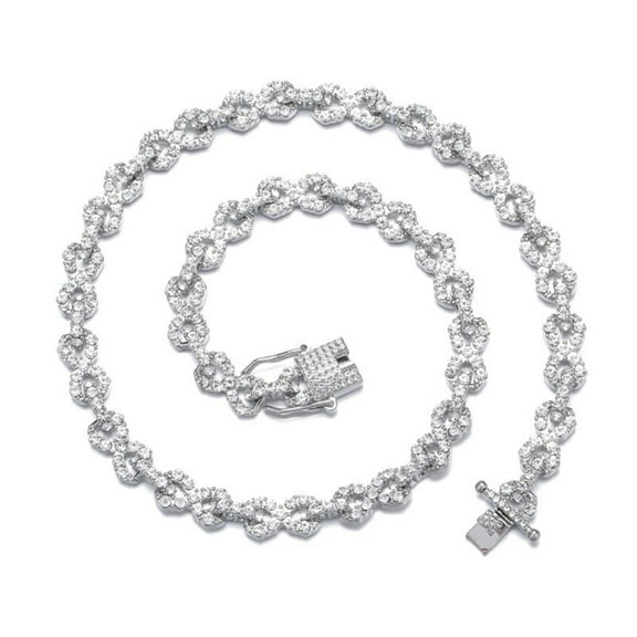 FEEL STYLE Unisex Zircon Silver Plated Rolo Chain Necklace for Men Women 9MM 18"
