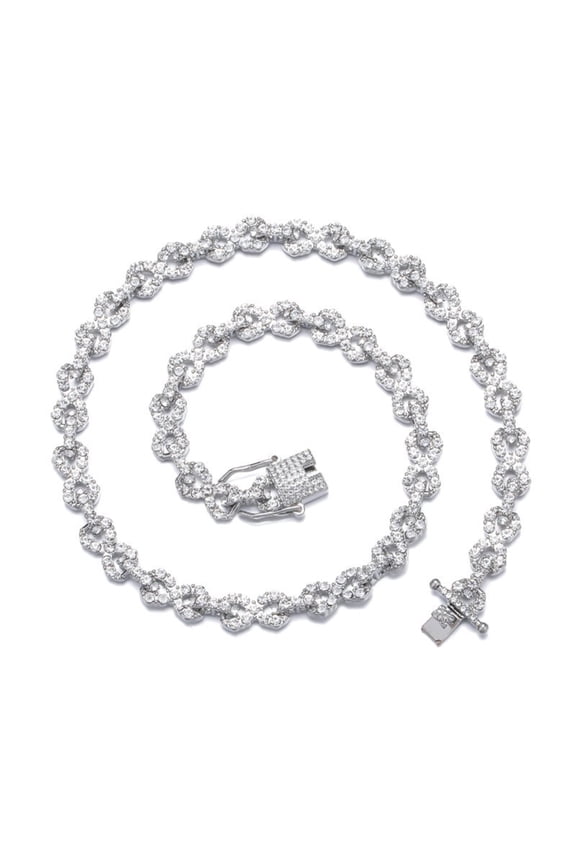 Unisex Zircon Silver Plated Rolo Chain Necklace for Men Women 9MM 18"