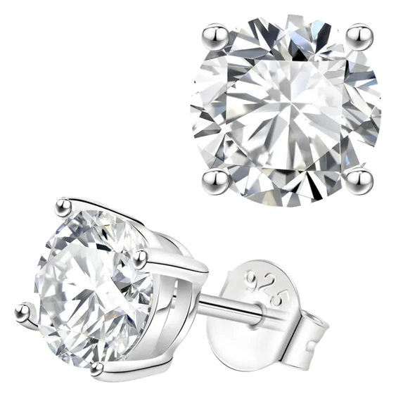 FEEL STYLE Women Sterling Silver Stud Earrings with Round White Diamond April Birthstone Jewelry Adult Gift